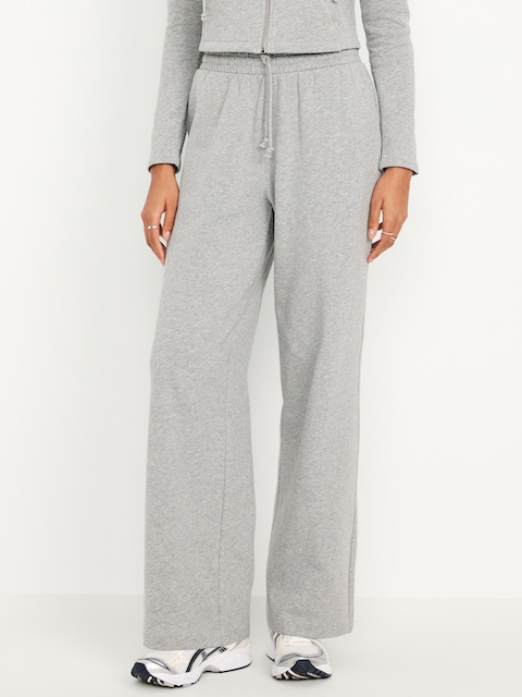 Pantalon en coton ouaté à jambe large et à taille haute PurConfort - Gris Chiné