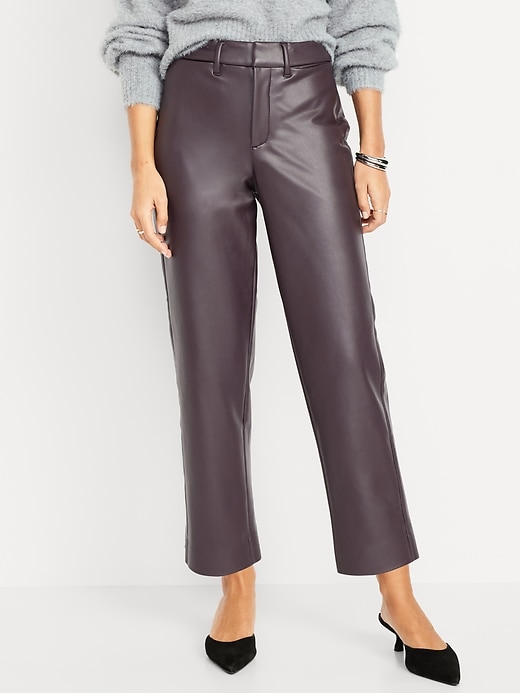 Image number 2 showing, High-Waisted Faux-Leather Pixie Straight Pants
