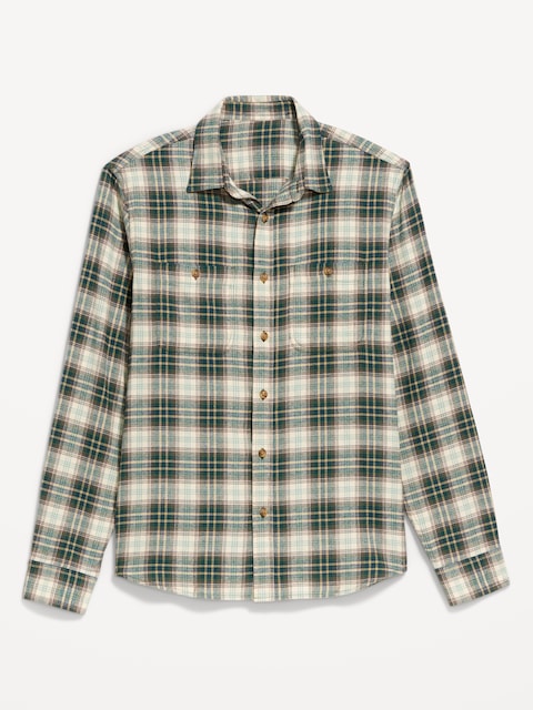 Plaid Flannel Pocket Shirt - Medium Green Plaid