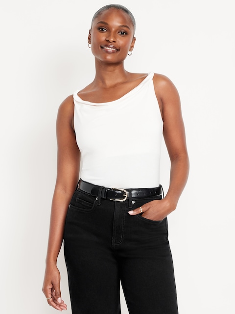 Cowl-Neck Twist-Strap Top - Sea Salt