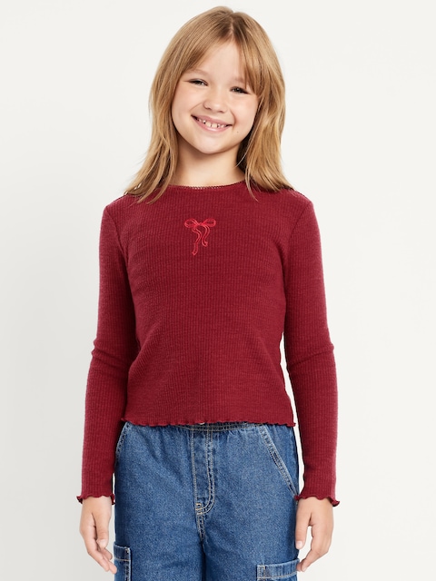 T-shirt UltraConfo à manches longues et à imprimé pour fille - Rouge Cerise