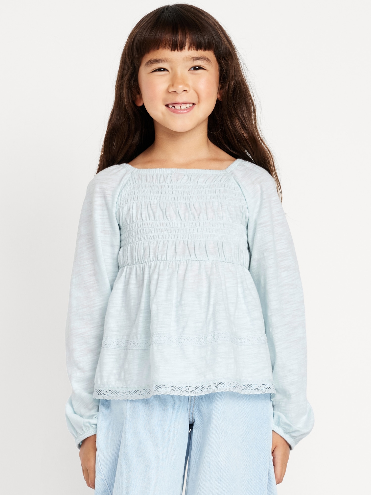 Long-Sleeve Smocked Top for Girls