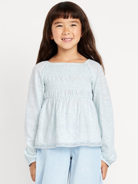 Haut à smocks à manches longues pour fille
