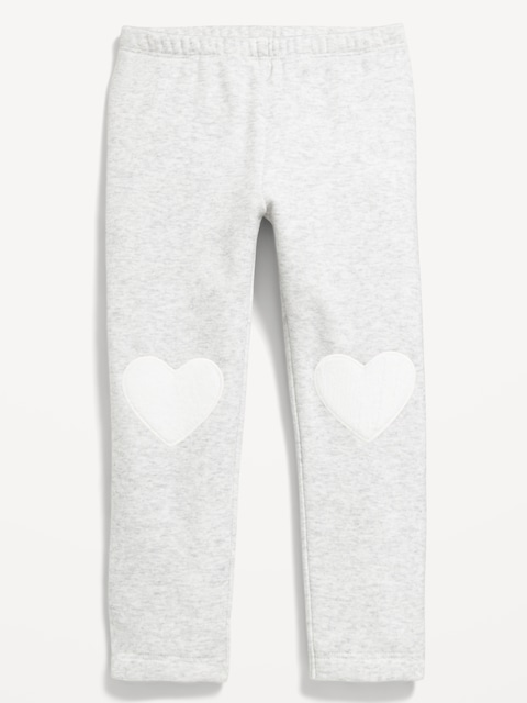 Heart-Patch Fleece-Lined Leggings for Toddler Girls - Light Heather Gray