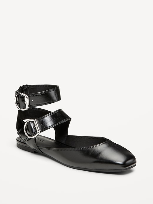 L'image numéro 1 présente Ballerines plates à bride cheville double en similicuir pour femme