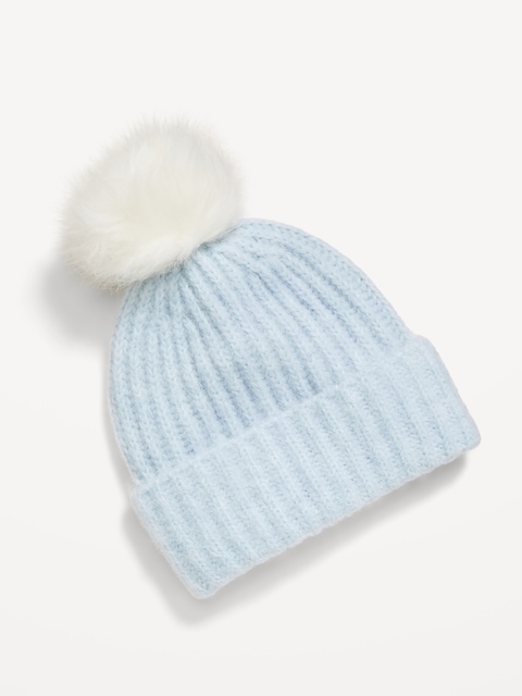 Ribbed Pom-Pom Beanie for Girls - Rock Pool