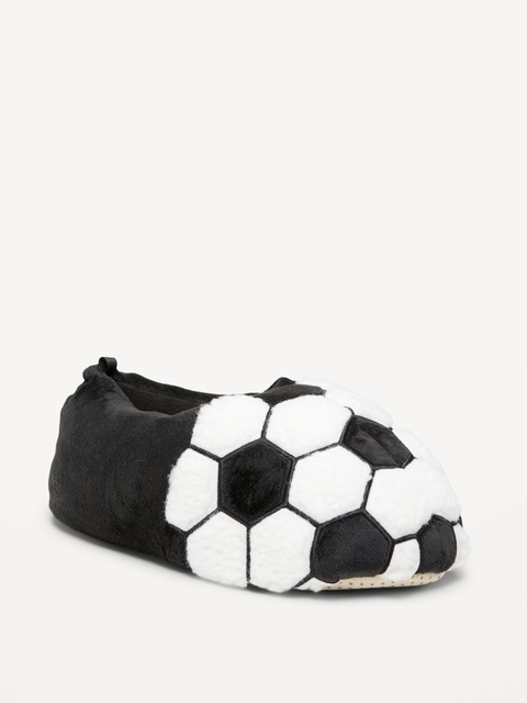 Pantoufles en sherpa douillet à motif de soccer unisexe pour enfant - Ballon De Soccer
