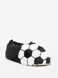 L'image numéro 1 présente Pantoufles en sherpa douillet à motif de soccer unisexe pour enfant