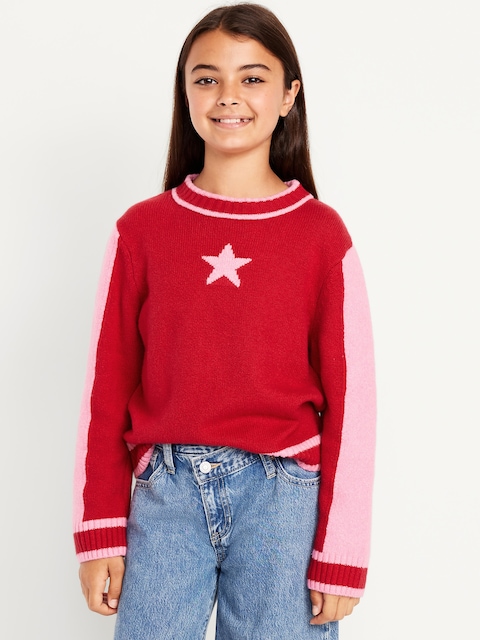 SoSoft Color-Block Mock-Neck Sweater for Girls - Roma Red