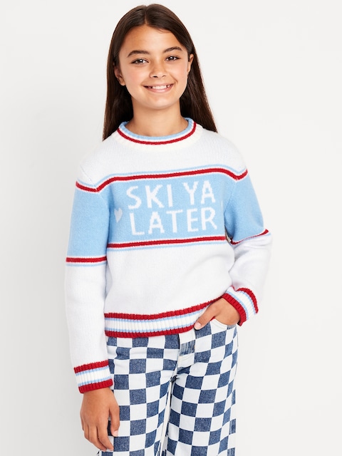 SoSoft Printed Sweater for Girls - Calla Lily White