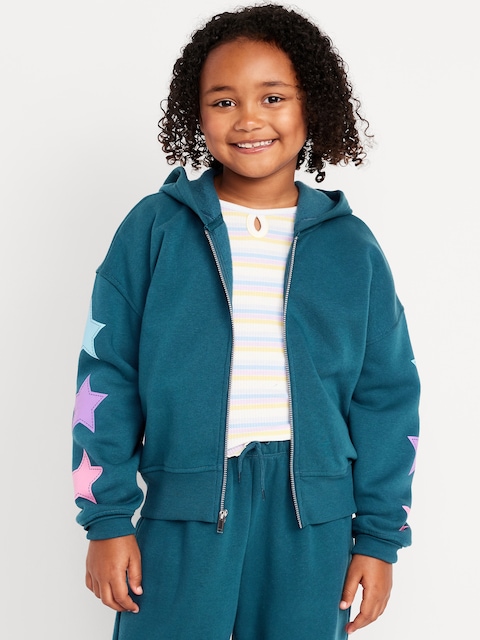 Favorite Fleece Printed Zip-Front Hoodie for Girls - Show And Teal