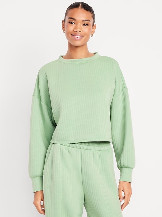 Image number 1 showing, Bounce Fleece Quilted Crew-Neck Top