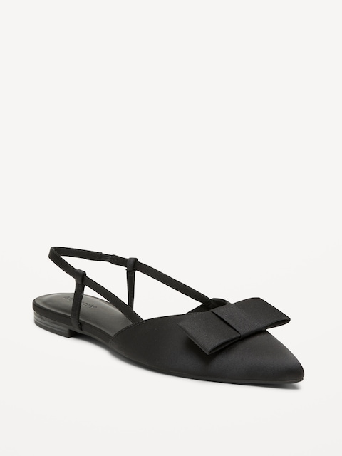 Bow Slingback Flats for Women - Black Jack
