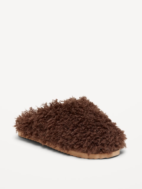 Faux Fur Slippers for Women - Chocolate