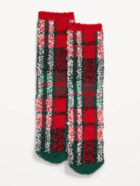 Chaussettes douillettes pour femme - Carreaux Verts (Motif Assorti Pour La Famille!)