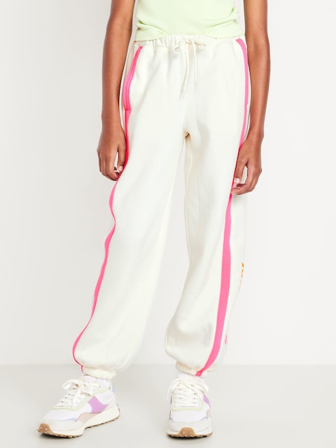 Pantalon de jogging en coton ouaté coupe généreuse à taille haute pour fille