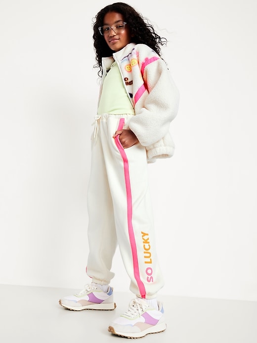 L'image numéro 3 présente Pantalon de jogging en coton ouaté coupe généreuse à taille haute pour fille