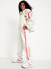 L'image numéro 3 présente Pantalon de jogging en coton ouaté coupe généreuse à taille haute pour fille