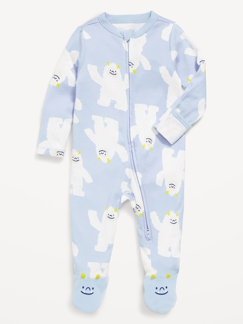 Une-pièce Nuit ou jeu à pieds à glissière à double sens pour bébé - Bleu Abominable