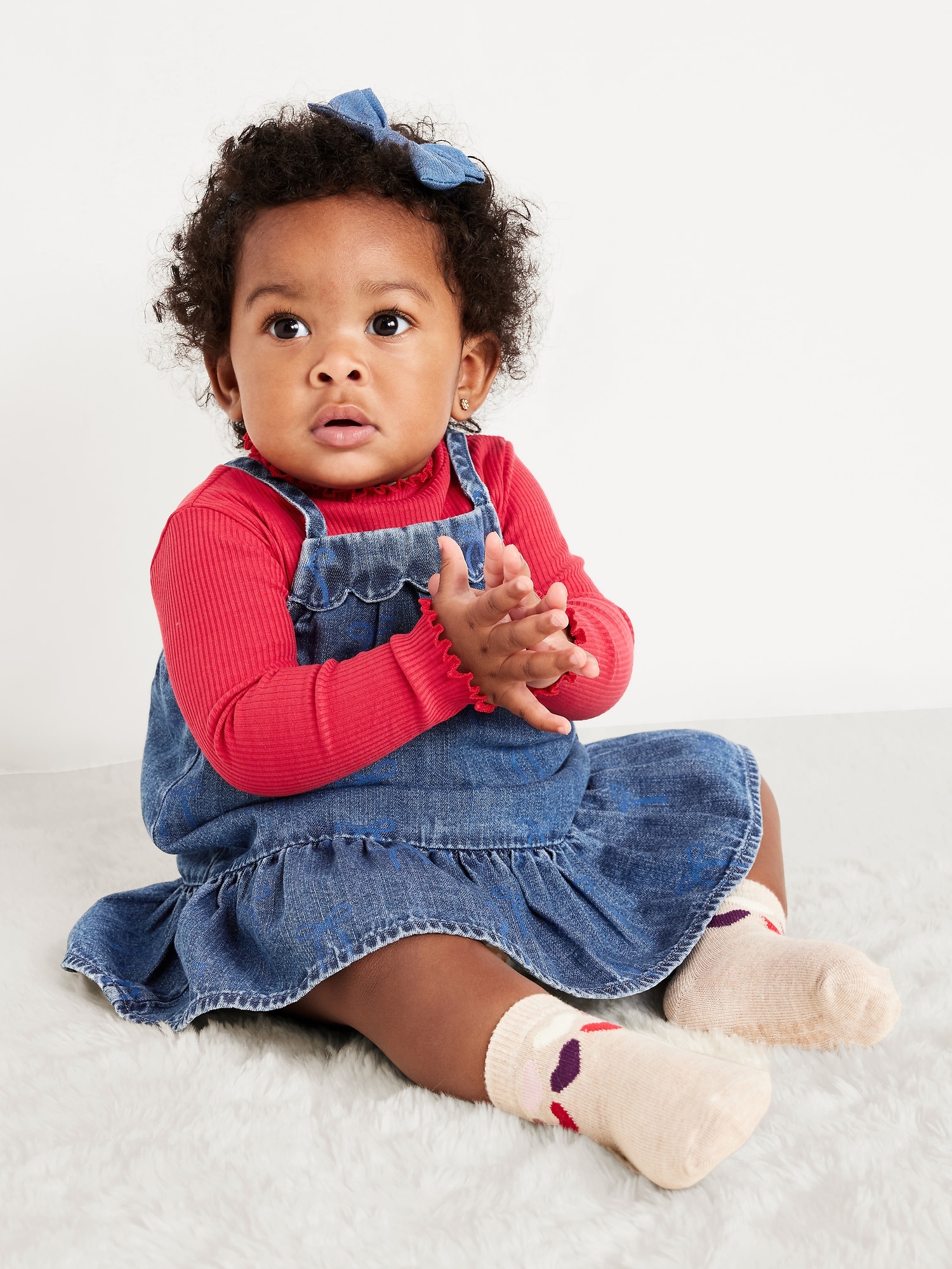 Mock-Neck Ribbed T-Shirt and Tiered Chambray Dress Set for Baby