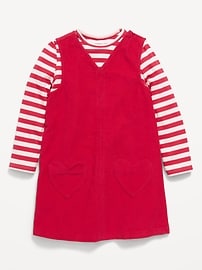 Image number 1 showing, Long-Sleeve Ribbed T-Shirt and Corduroy Dress Set for Toddler Girls
