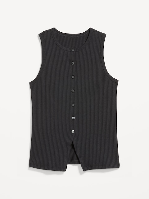 Sleeveless Button-Down Ribbed Top