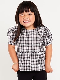 Image number 1 showing, Puff-Sleeve Plaid Peplum Top for Toddler Girls