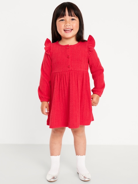 Long-Sleeve Cozy-Knit Dress for Toddler Girls - Roma Red