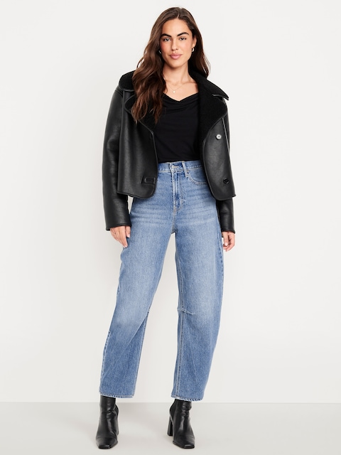 High-Waisted Wow Barrel Ankle Jeans - Light Wash