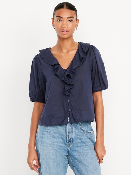 Image number 1 showing, Ruffle Collar Button-Down Top