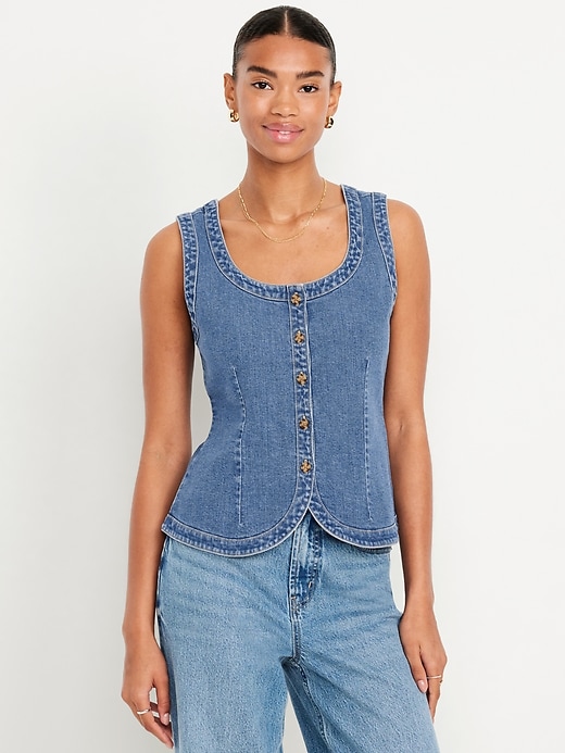 Image number 1 showing, Sleeveless Longline Denim Vest