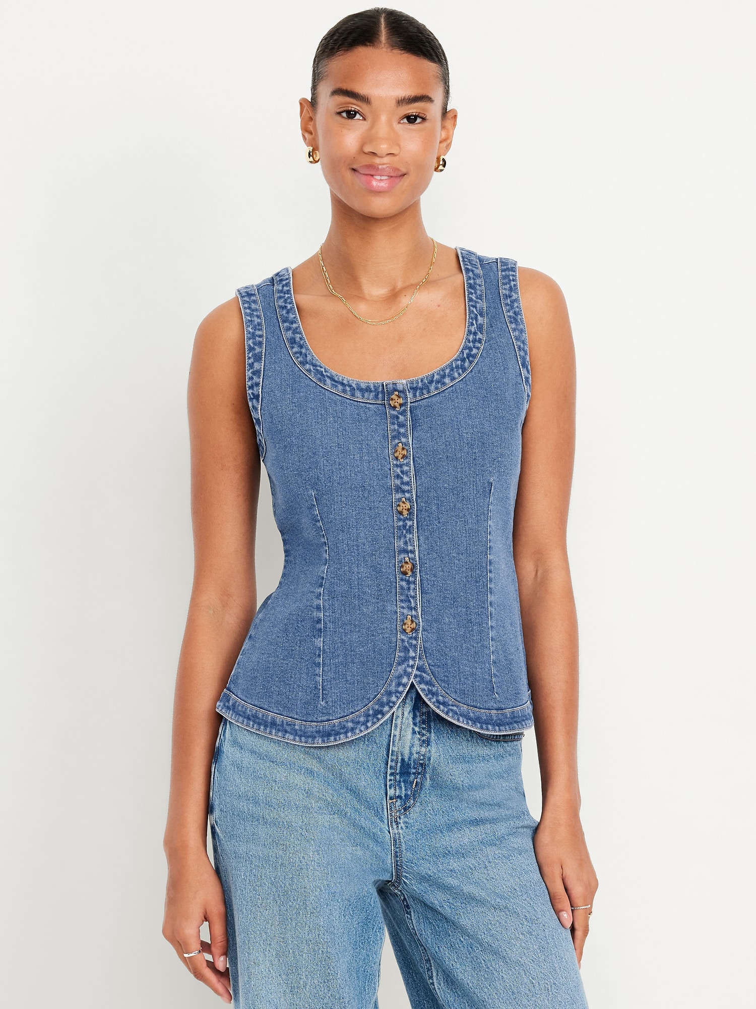 Sleeveless Longline Denim Vest