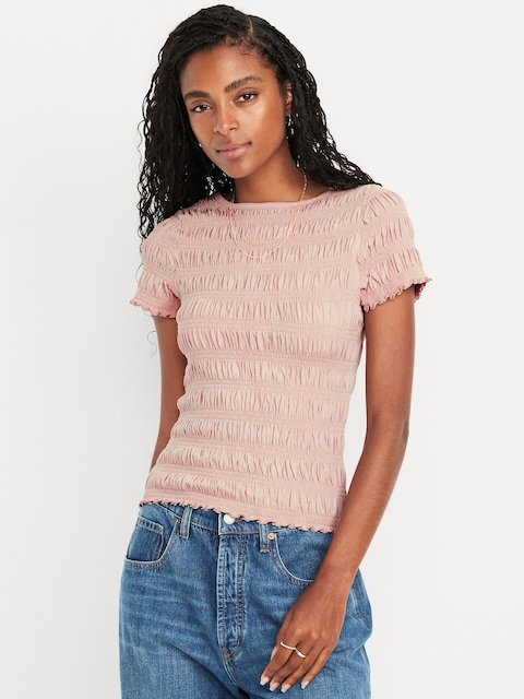 Slit-Neck Smocked Top - Falling Petal