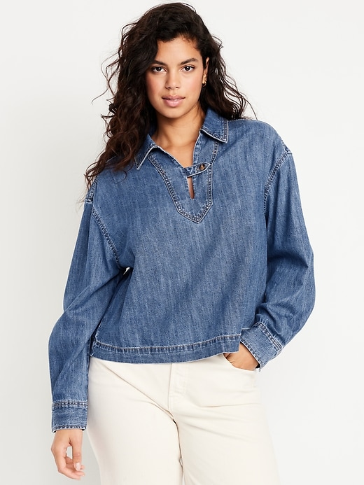 Image number 5 showing, Long-Sleeve Popover Jean Shirt