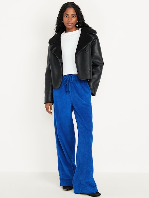 High-Waisted Pull-On Corduroy Pants - Catalyst Blue