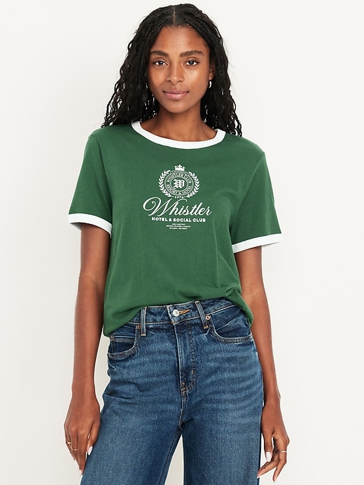 L'image numéro 1 présente T-shirt passe-partout ras du cou à imprimé et bords contrastants