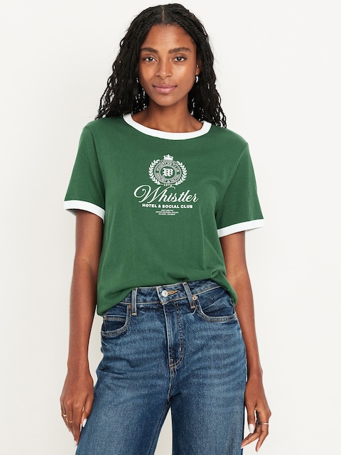 T-shirt passe-partout ras du cou à imprimé et bords contrastants - Champs Verdoyants