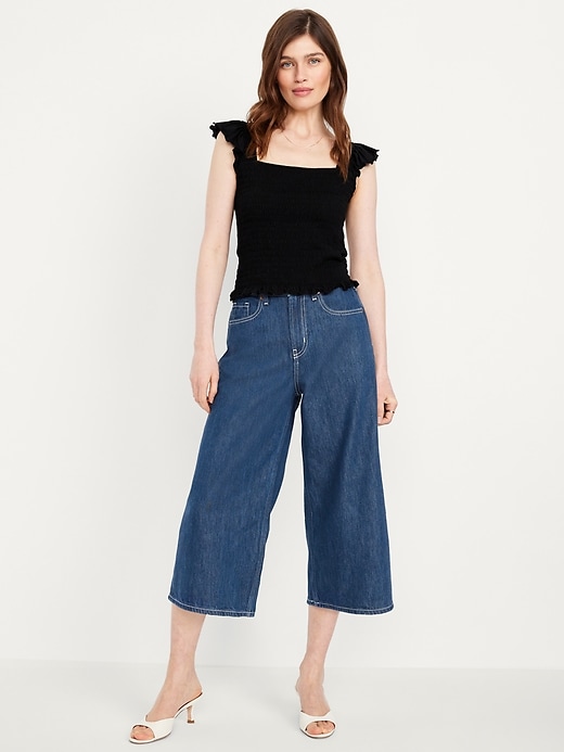 Image number 1 showing, High-Waisted Baggy Wide-Leg Culotte Jeans