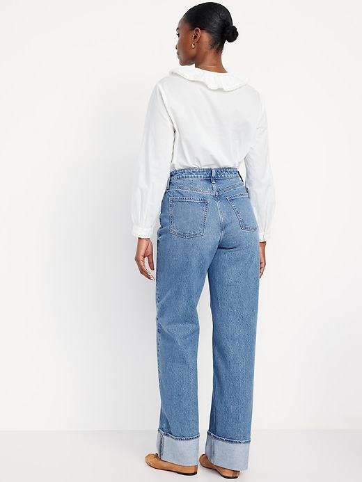 Image number 3 showing, Curvy Extra High-Waisted Cuffed Wide-Leg Jeans