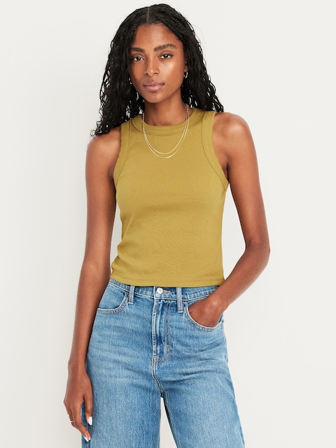Snug Crop Tank Top - Mountain Olive