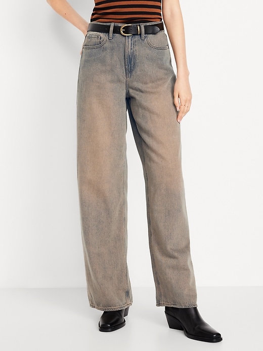 L'image numéro 2 présente Jean coupe généreuse jambe large à taille haute