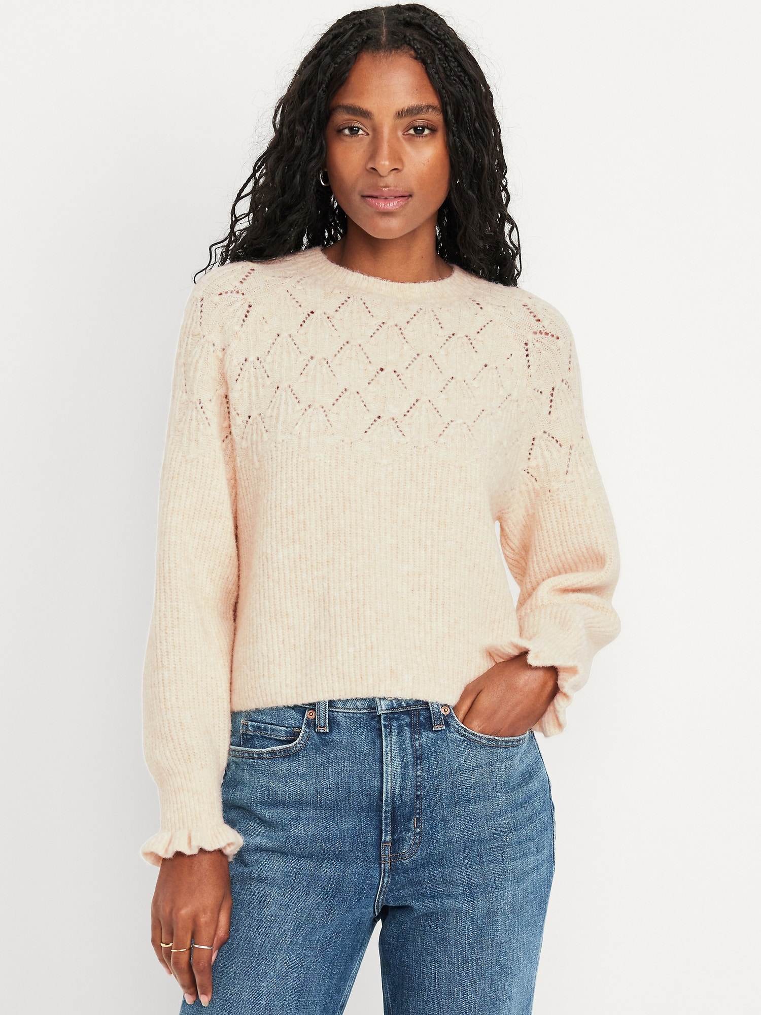 Loose Crew-Neck Cropped Sweater