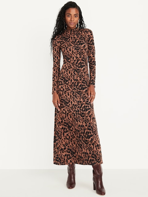 Robe longue à col montant - Brun À Motif Léopard