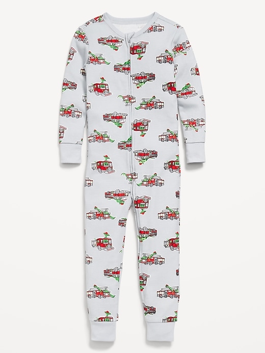 L'image numéro 1 présente Pyjama une-pièce ajusté à glissière bidirectionnelle à motif unisexe pour tout-petit et bébé