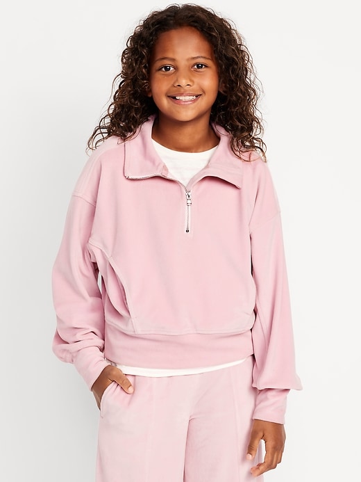 Image number 1 showing, Long-Sleeve Velour Half-Zip Pullover for Girls