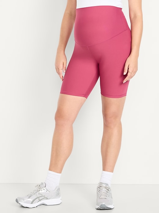Image number 1 showing, Maternity Full Panel PowerSoft Biker Shorts -- 8-inch inseam