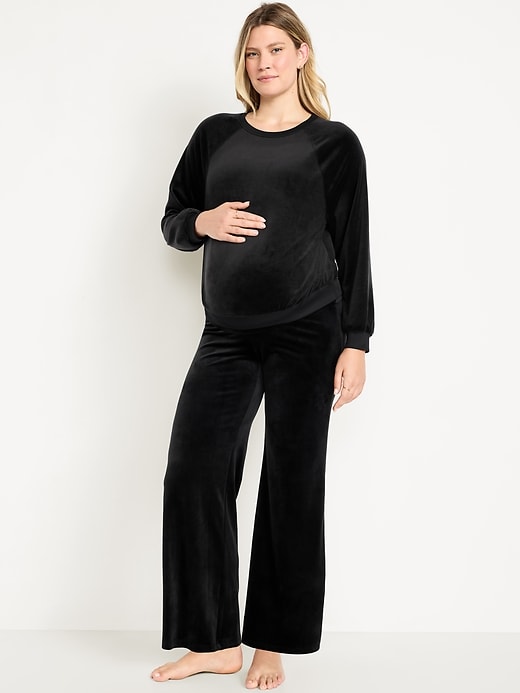 Image number 1 showing, Maternity Velour Rollover Waist Pajama Pants