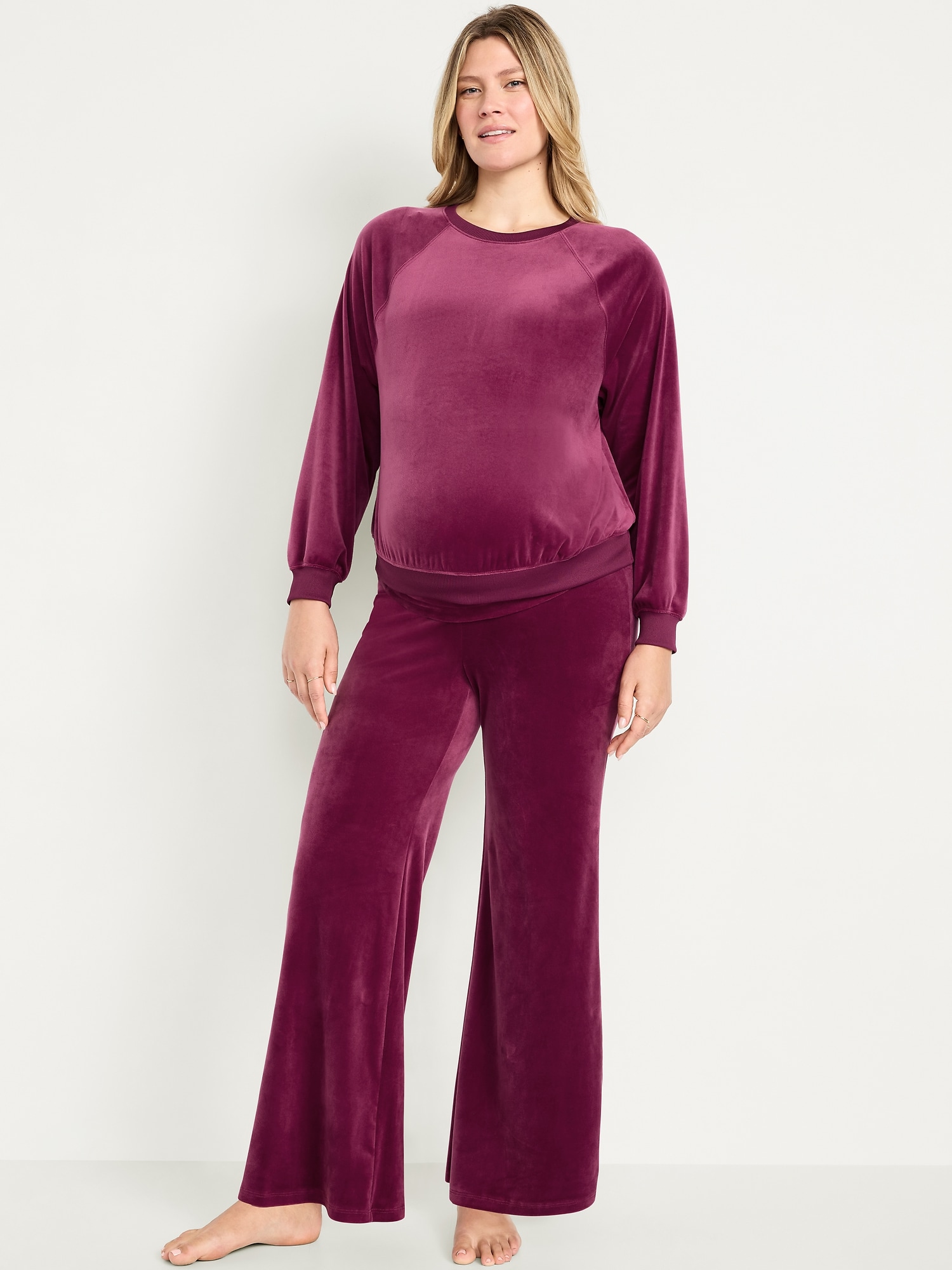 Pantalon de pyjama en velours à taille rabattable de maternité