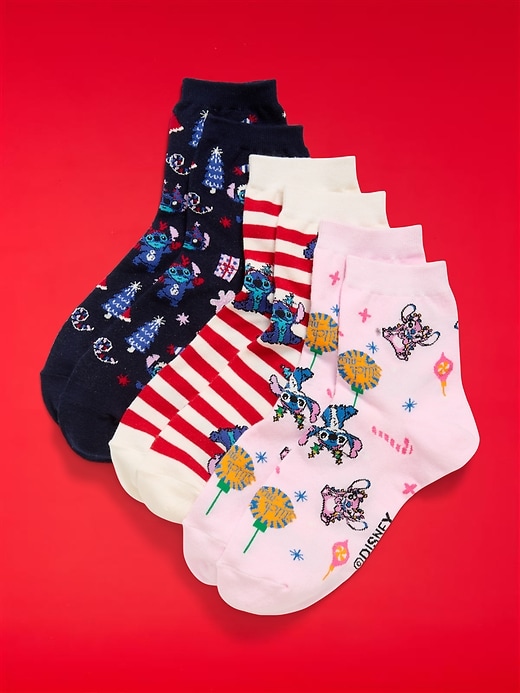 Image number 1 showing, Disney© 3-Pack Novelty Quarter Crew Socks for Women