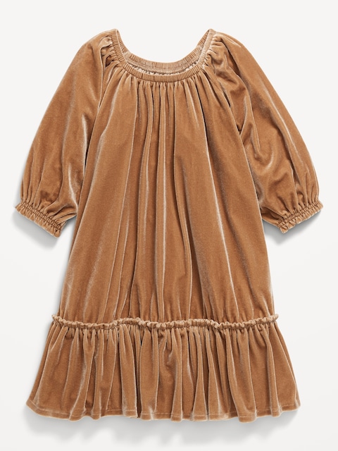 Robe en velours à manches bouffantes pour Toute-petite - Whisky Épicé